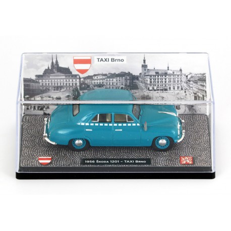 1956 Škoda 1201 TAXI Brno, s vnějším taxametrem − tyrkysová − ABREX / Model DEPO 1:43